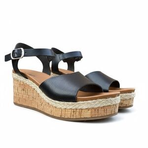 Sonoma Esmae Espadrille Women's Black Wedge Sandals Shoes Open Toe Size 6.5
